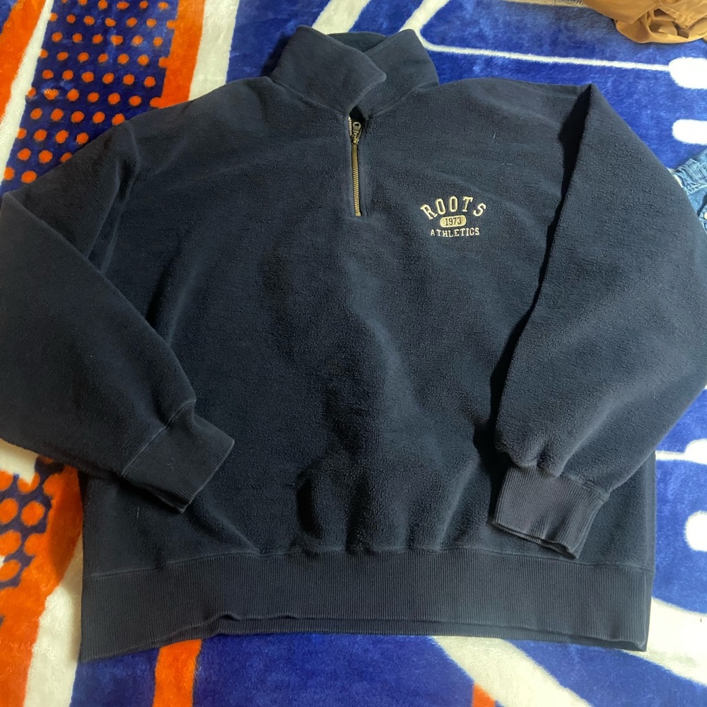 Vintage Roots Blue Zip Up Sweater Casual Style